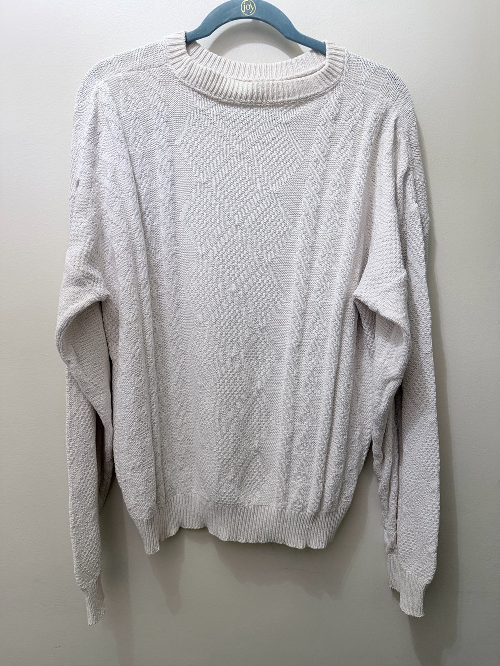 Vintage Cream Diamond Knit Cotton Crewneck Sweater Cottage Grandma 2X